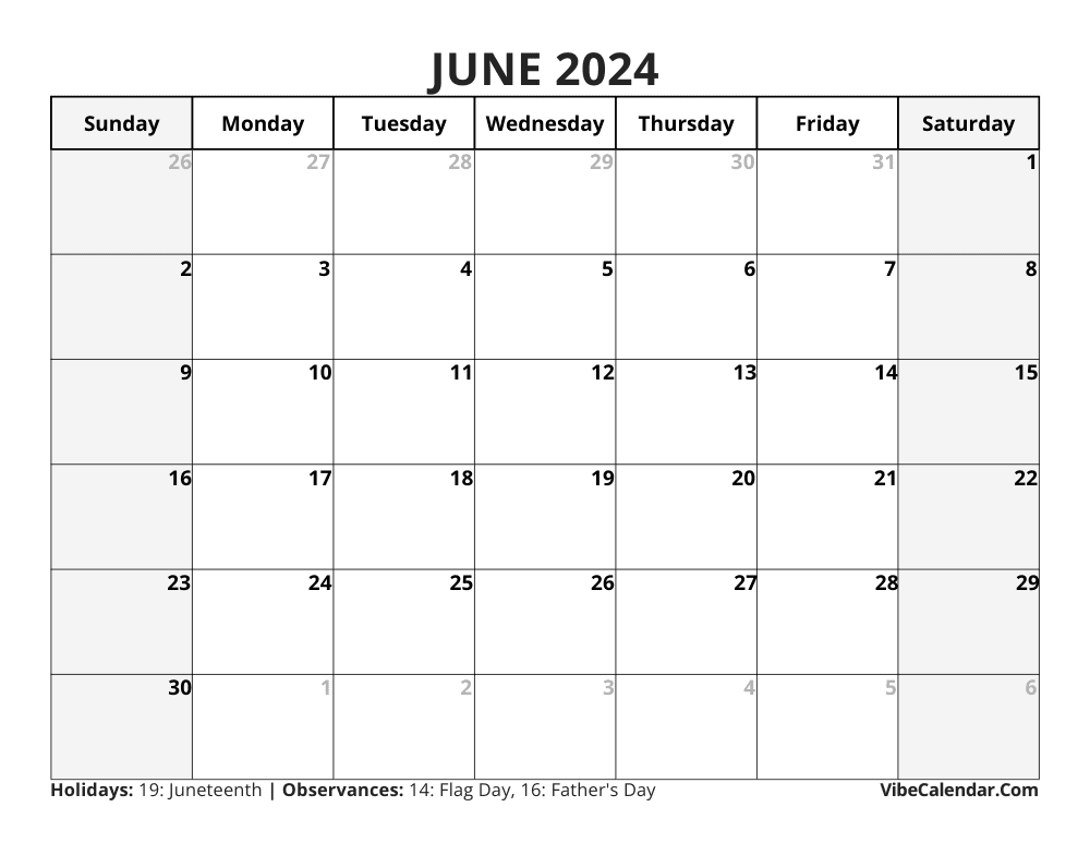 Printable June 2024 Calendar