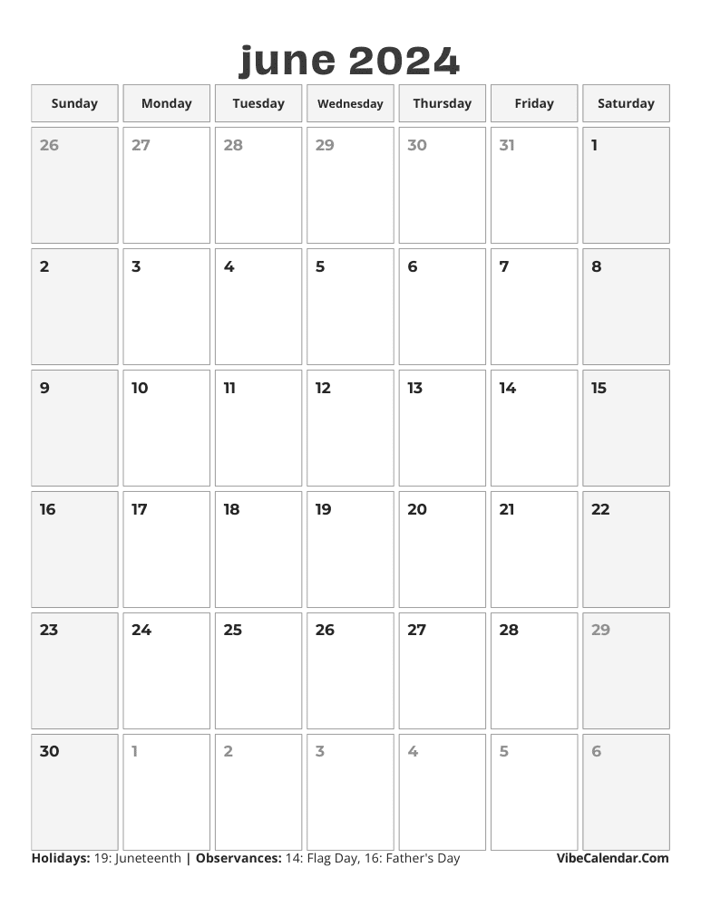 June 2024 Calendar - Vertical